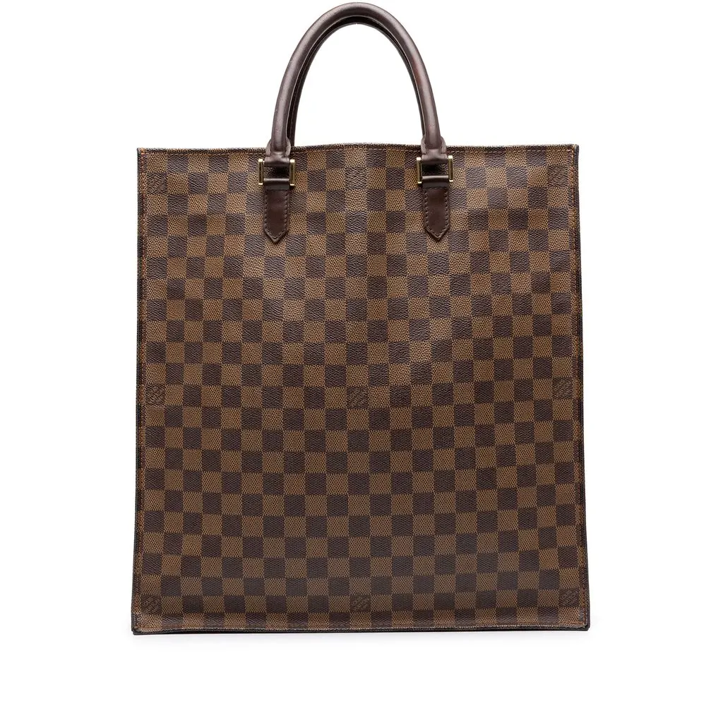 Louis Vuitton Damier Ebene Sac Plat Brown Canvas Good - Front View