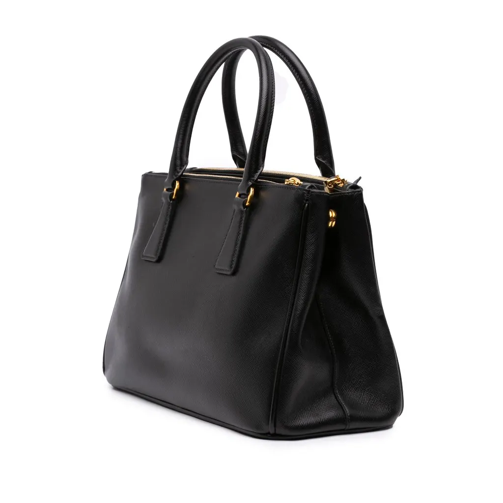 Prada Small Saffiano Lux Galleria Double Zip Satchel Black Leather Good - Back View