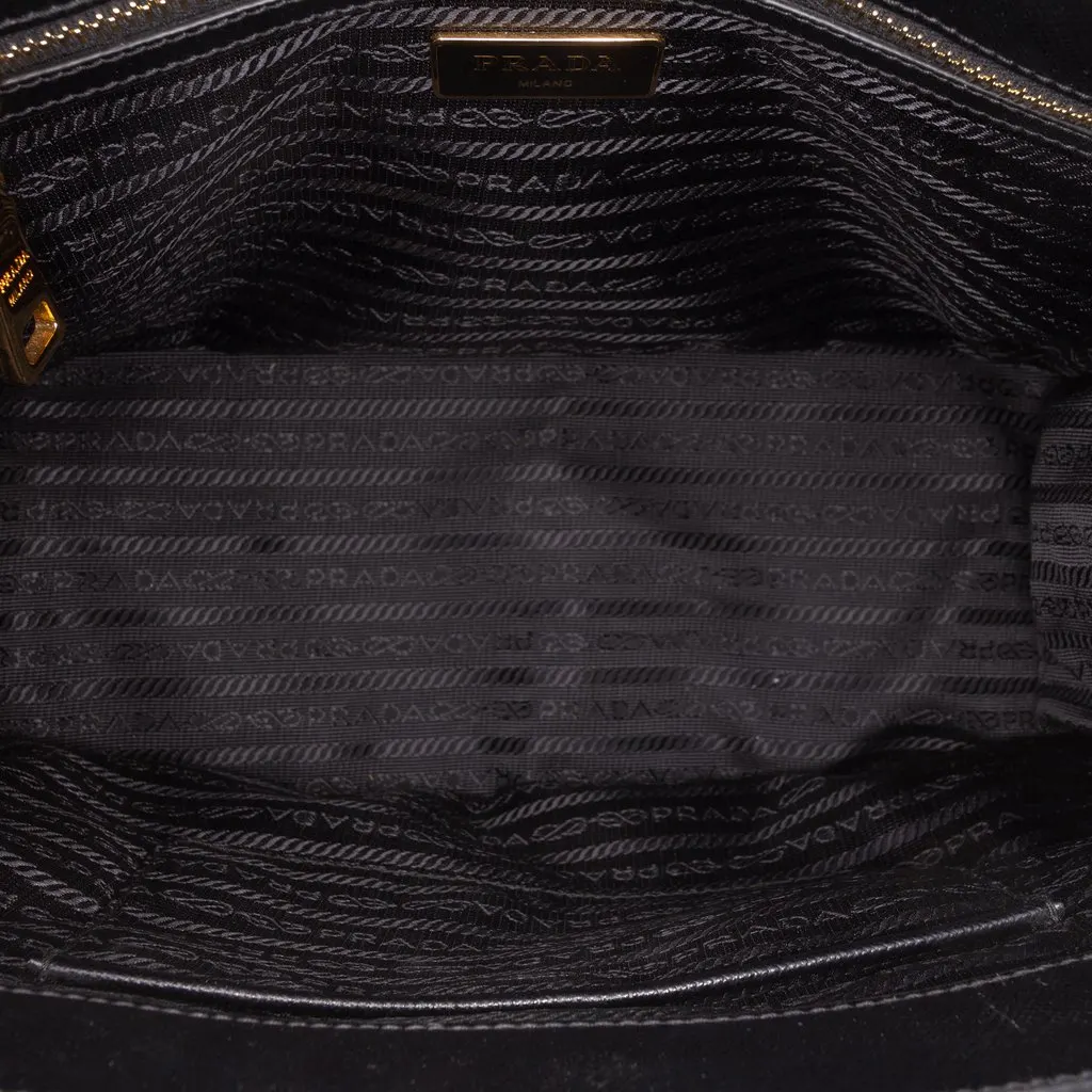 Prada Small Saffiano Lux Galleria Double Zip Satchel Black Leather Good - Model View