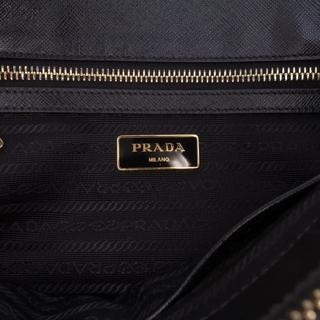 Prada Small Saffiano Lux Galleria Double Zip Satchel Black Leather Good - Box View
