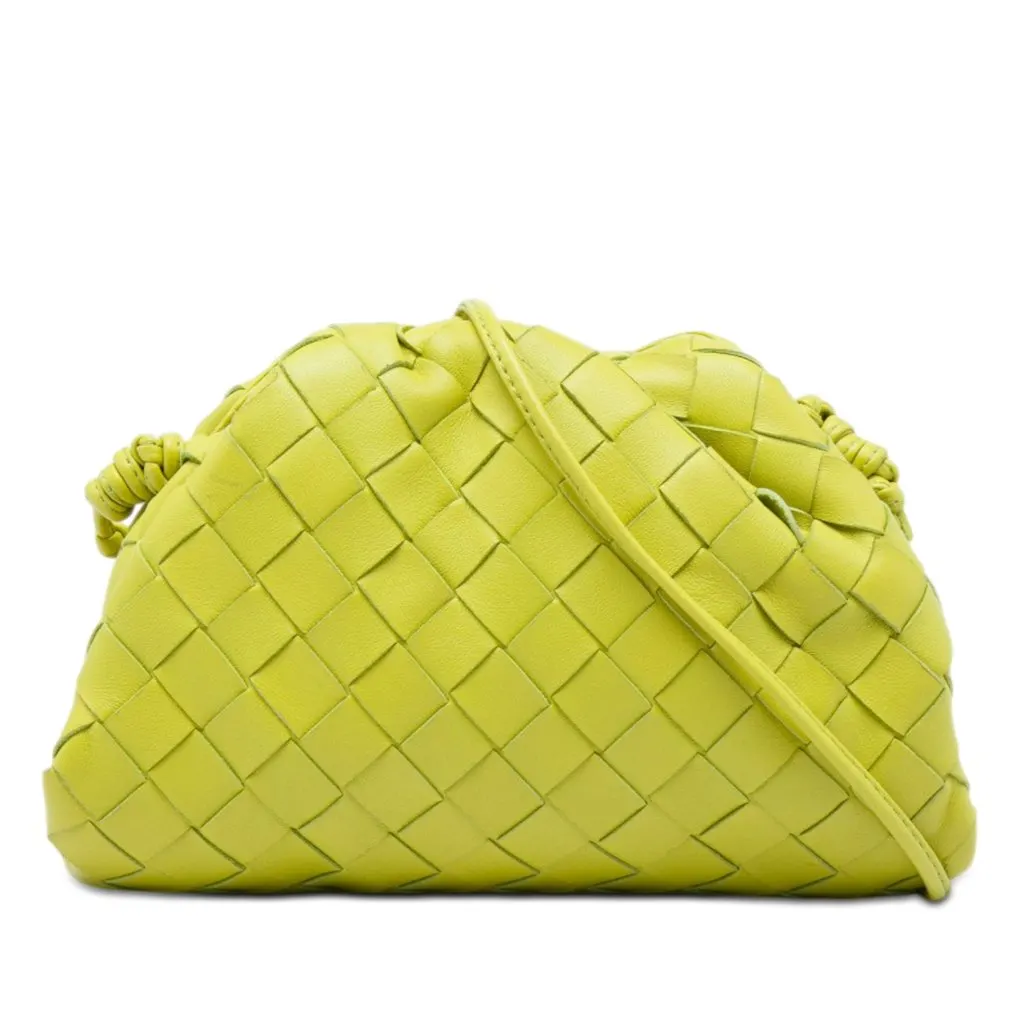 Bottega Veneta Nappa Intrecciato The Mini Pouch Crossbody Green Leather Very good - Front View