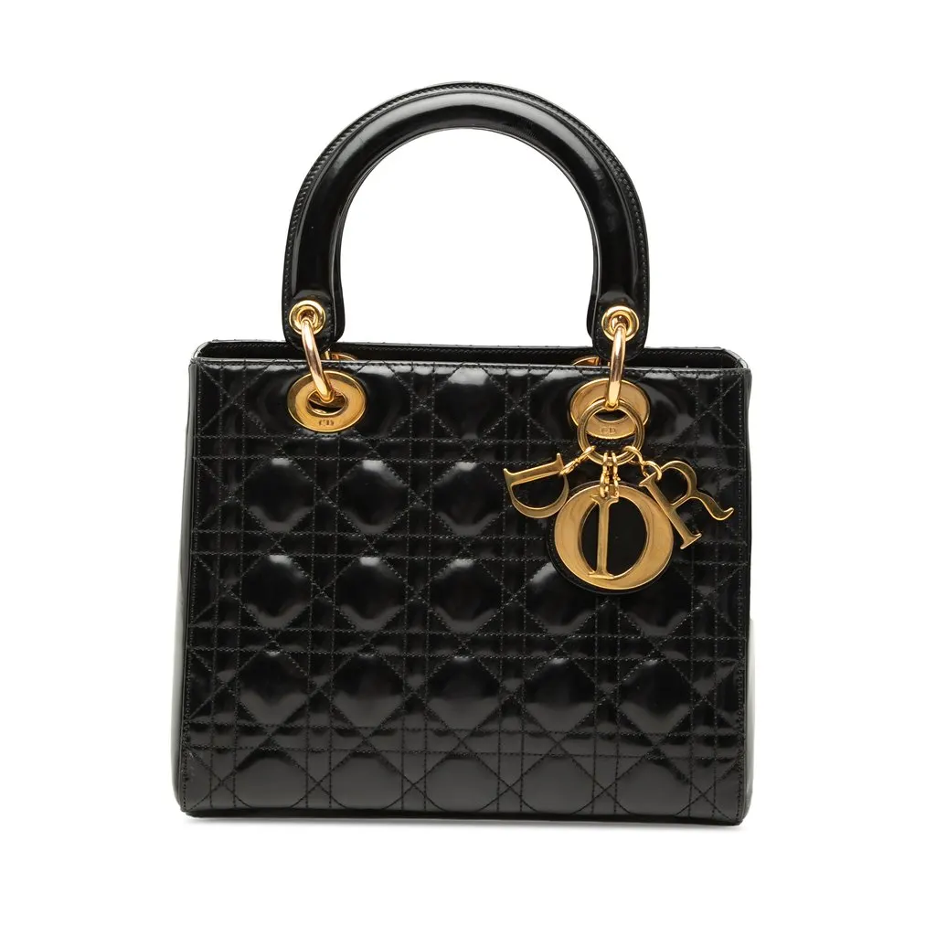 Dior Medium Patent Cannage Lady Dior Black Leather Very good - Front View