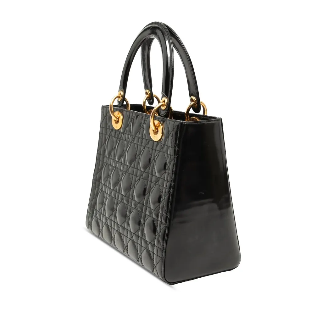 Dior Medium Patent Cannage Lady Dior Black Leather Very good - Back View