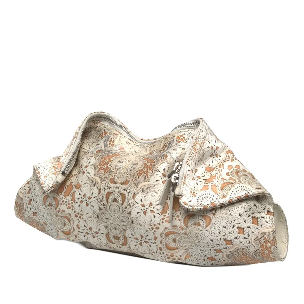 Alexander McQueen Medium Satin De Manta Printed Clutch White Satin Very good - Inside View