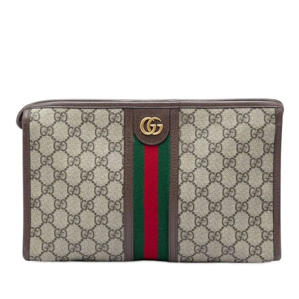 Gucci GG Supreme Web Ophidia Clutch Beige Canvas Very good - Front View
