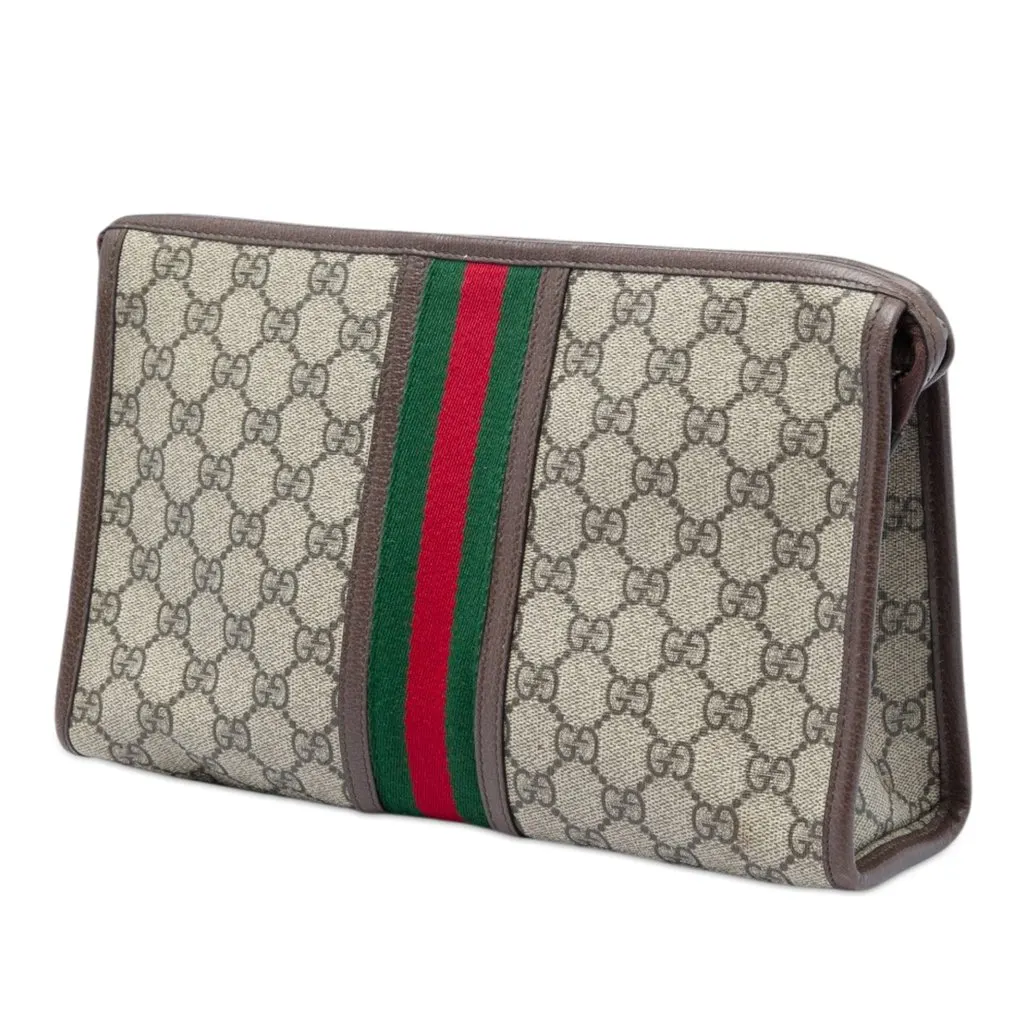 Gucci GG Supreme Web Ophidia Clutch Beige Canvas Very good - Back View