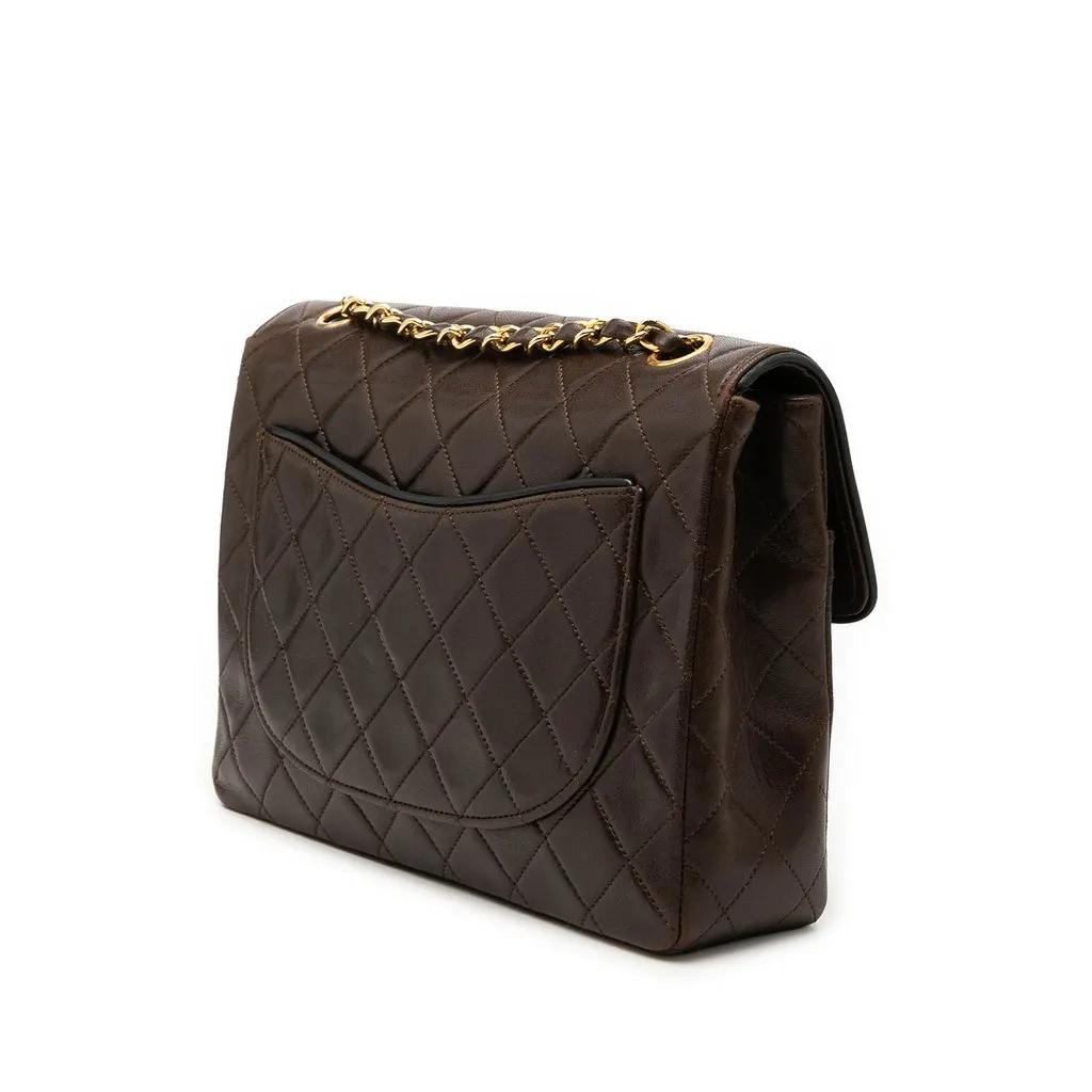 Chanel CC Bicolor Quilted Lambskin Piping Single Flap Brown Leather Good - Back View