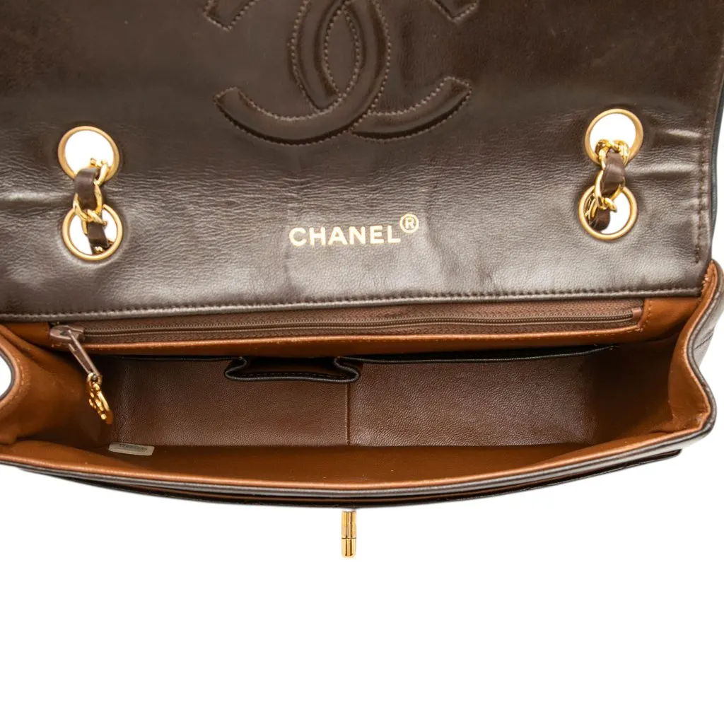 Chanel CC Bicolor Quilted Lambskin Piping Single Flap Brown Leather Good - Model View