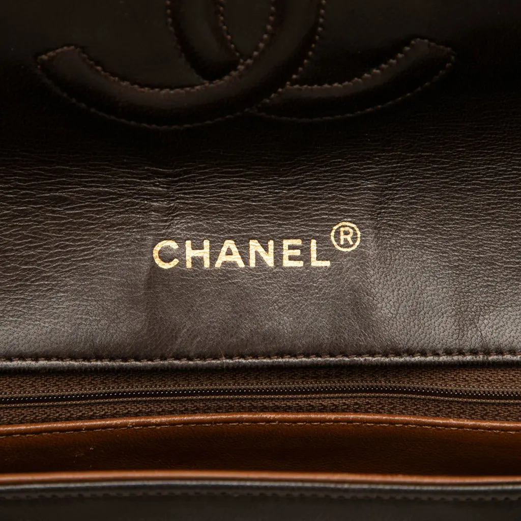 Chanel CC Bicolor Quilted Lambskin Piping Single Flap Brown Leather Good - Box View