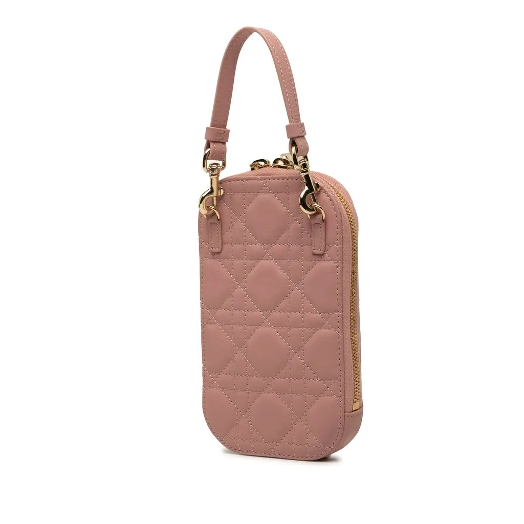 Dior Lambskin Cannage Lady Dior Call in Phone Holder Pink Leather Very good - Back View