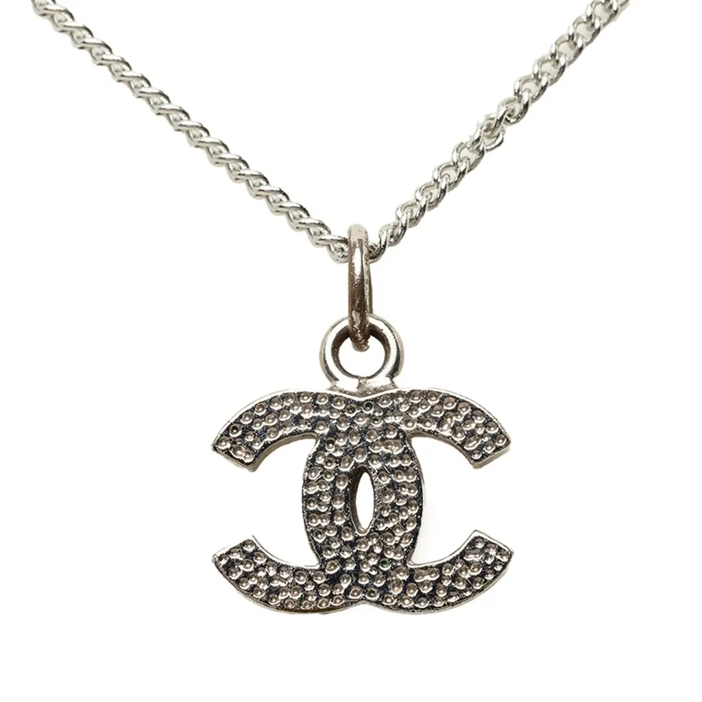 Chanel CC Brass Strass Pendant Necklace Silver Brass Very good - Inside View