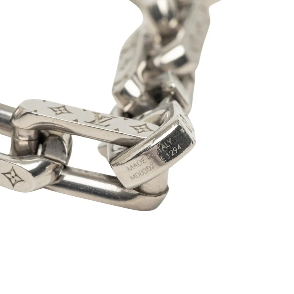 Louis Vuitton Stainless Steel Monogram Chain Link Necklace Silver Metal Very good - Back View