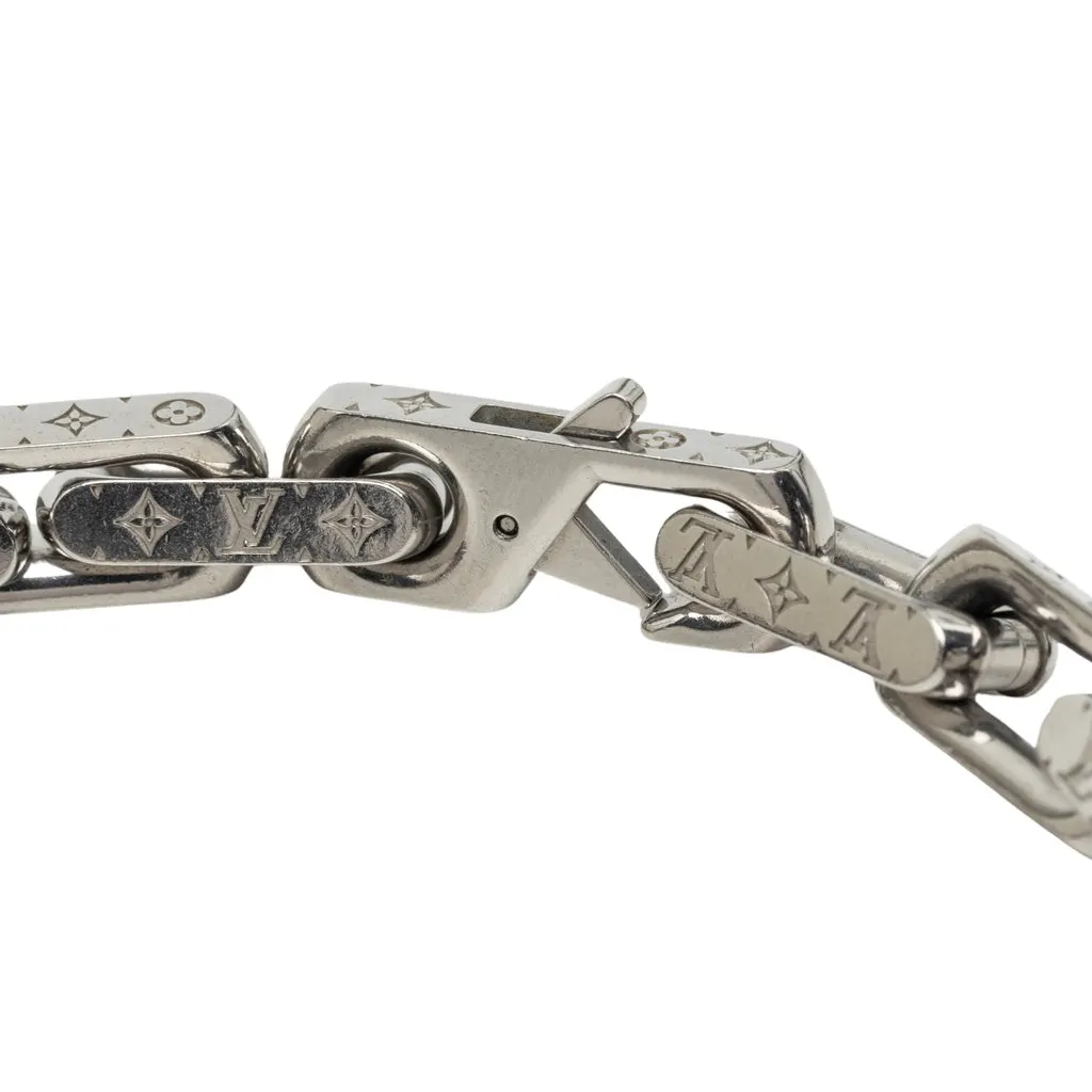 Louis Vuitton Stainless Steel Monogram Chain Link Necklace Silver Metal Very good - Inside View