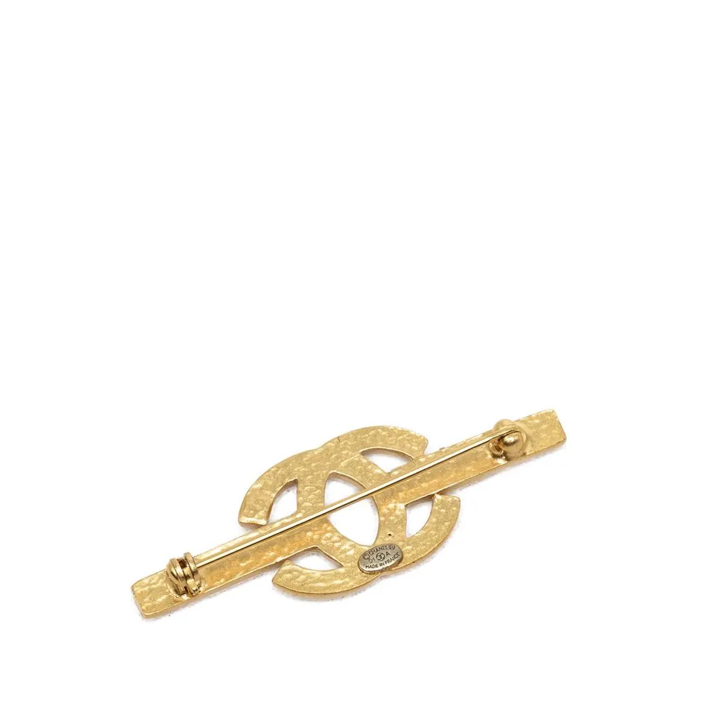 Chanel CC Gold Plated Strass Bar Brooch Gold Metal Very good - Back View