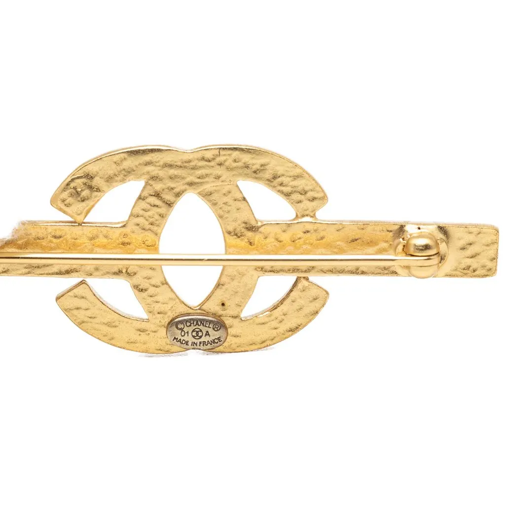 Chanel CC Gold Plated Strass Bar Brooch Gold Metal Very good - Inside View