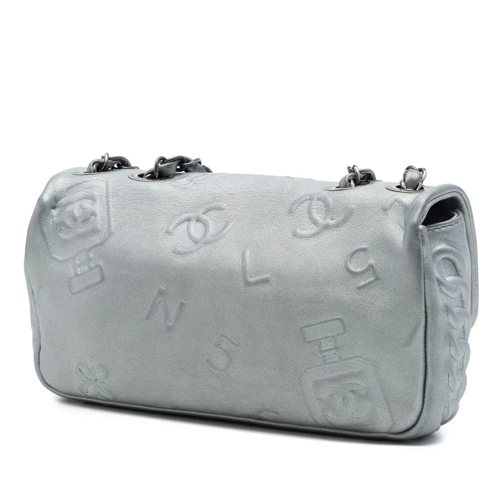 Chanel Small Embossed Metallic Calfskin Precious Symbols Flap Silver Leather Very good - Back View