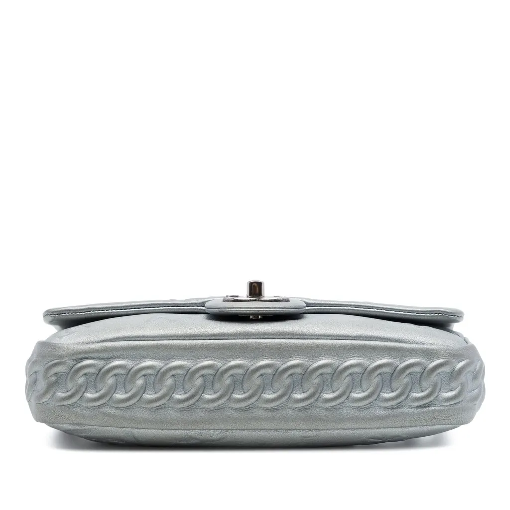 Chanel Small Embossed Metallic Calfskin Precious Symbols Flap Silver Leather Very good - Inside View