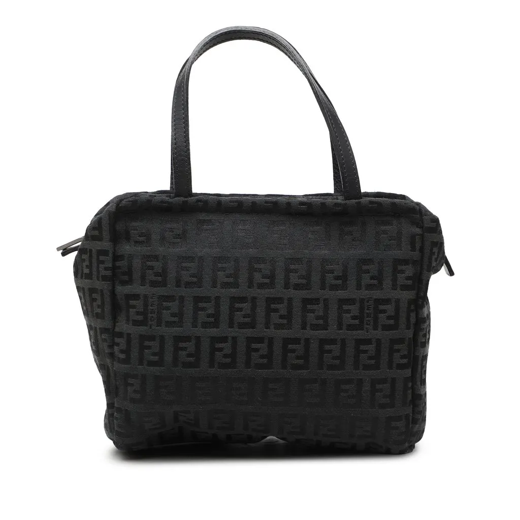 Fendi Zucchino Canvas Handbag Black Good - Front View