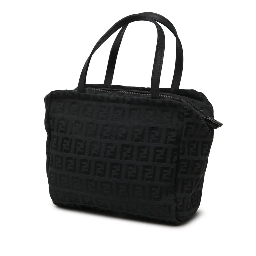Fendi Zucchino Canvas Handbag Black Good - Back View