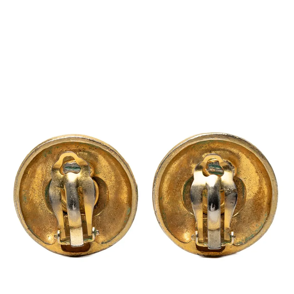 Chanel CC Gold Plated Logo Round Clip On Earrings Gold Metal Very good - Back View