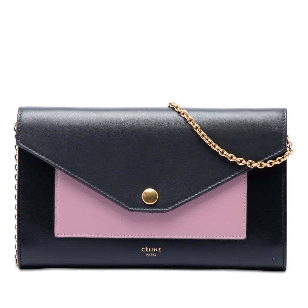 Celine Bicolor Leather Pocket Envelope Wallet On Chain Black Leather Very good - Front View