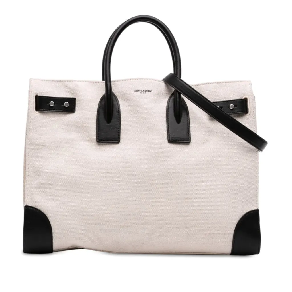 Saint Laurent Large Canvas Sac de Jour Satchel Brown Canvas Good - Front View