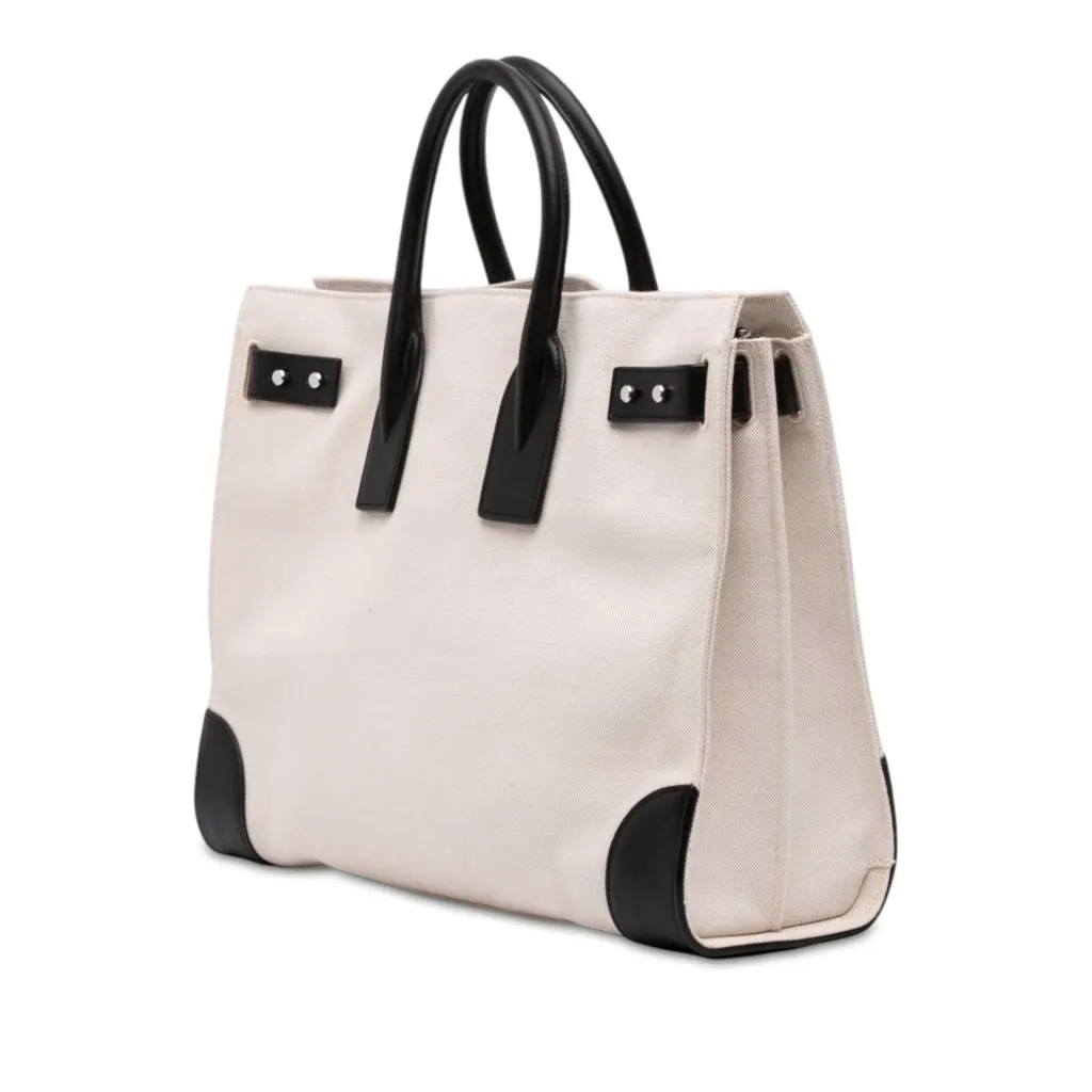 Saint Laurent Large Canvas Sac de Jour Satchel Brown Canvas Good - Back View