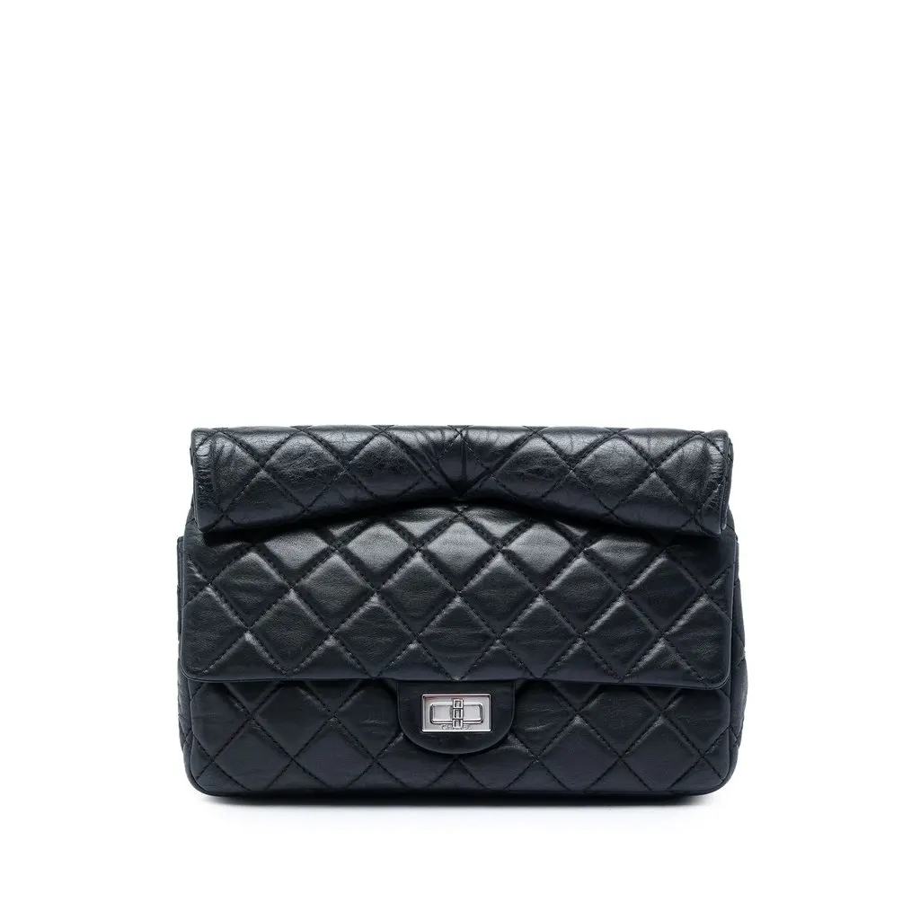 Chanel Quilted Lambskin Reissue 2.55 Roll Clutch Black Leather Very good - Front View