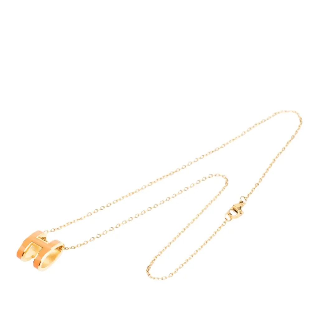Hermès Gold Plated Enamel Pop H Pendant Necklace Gold Metal Very good - Front View