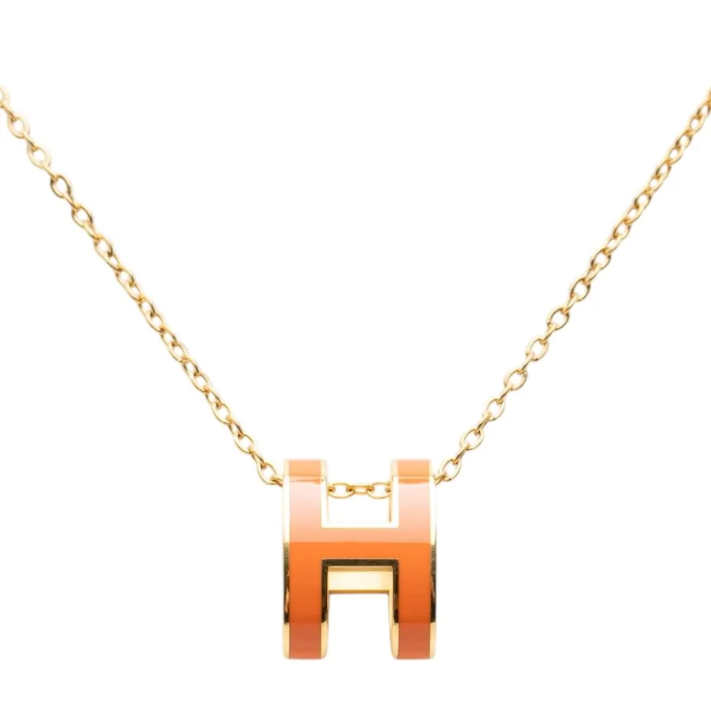 Hermès Gold Plated Enamel Pop H Pendant Necklace Gold Metal Very good - Back View