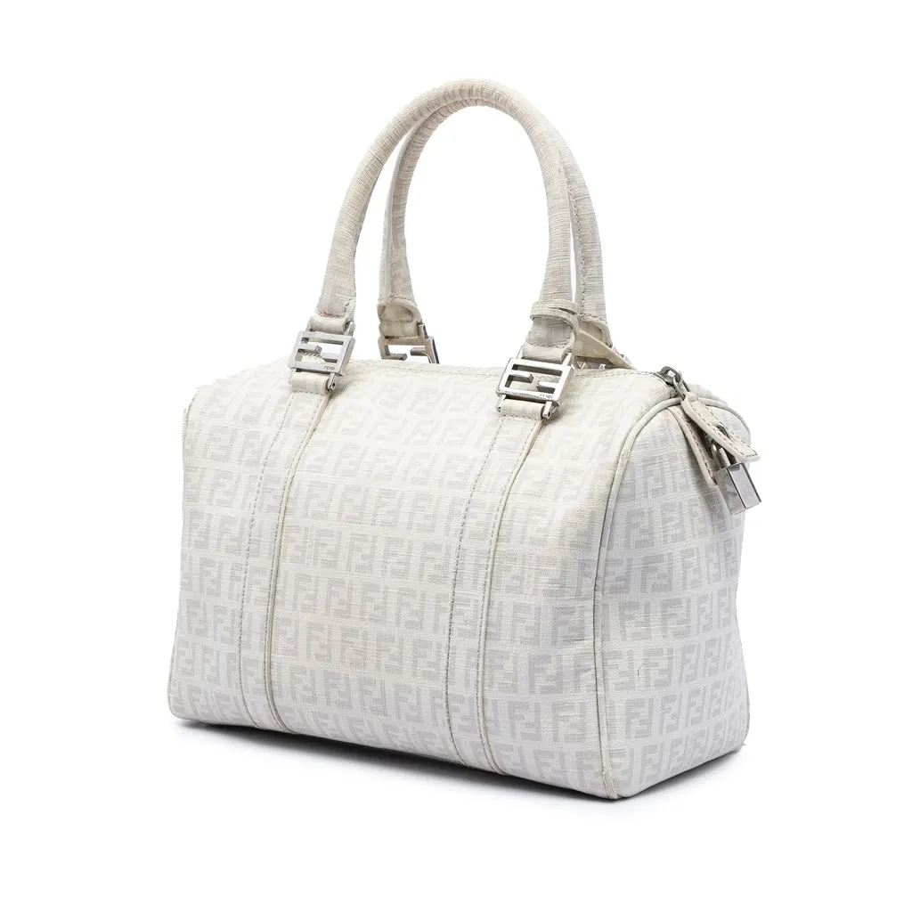 Fendi Zucchino Coated Canvas Boston Bag White Good - Back View