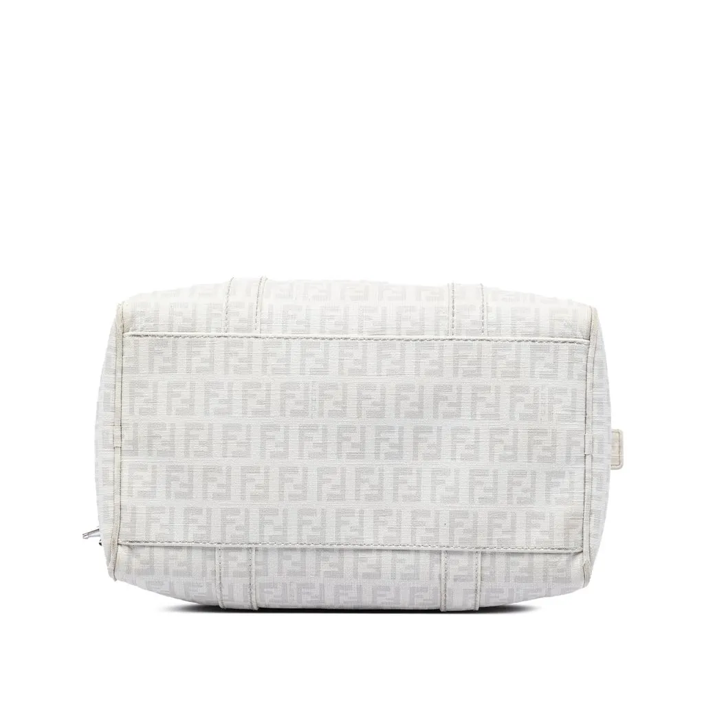 Fendi Zucchino Coated Canvas Boston Bag White Good - Inside View