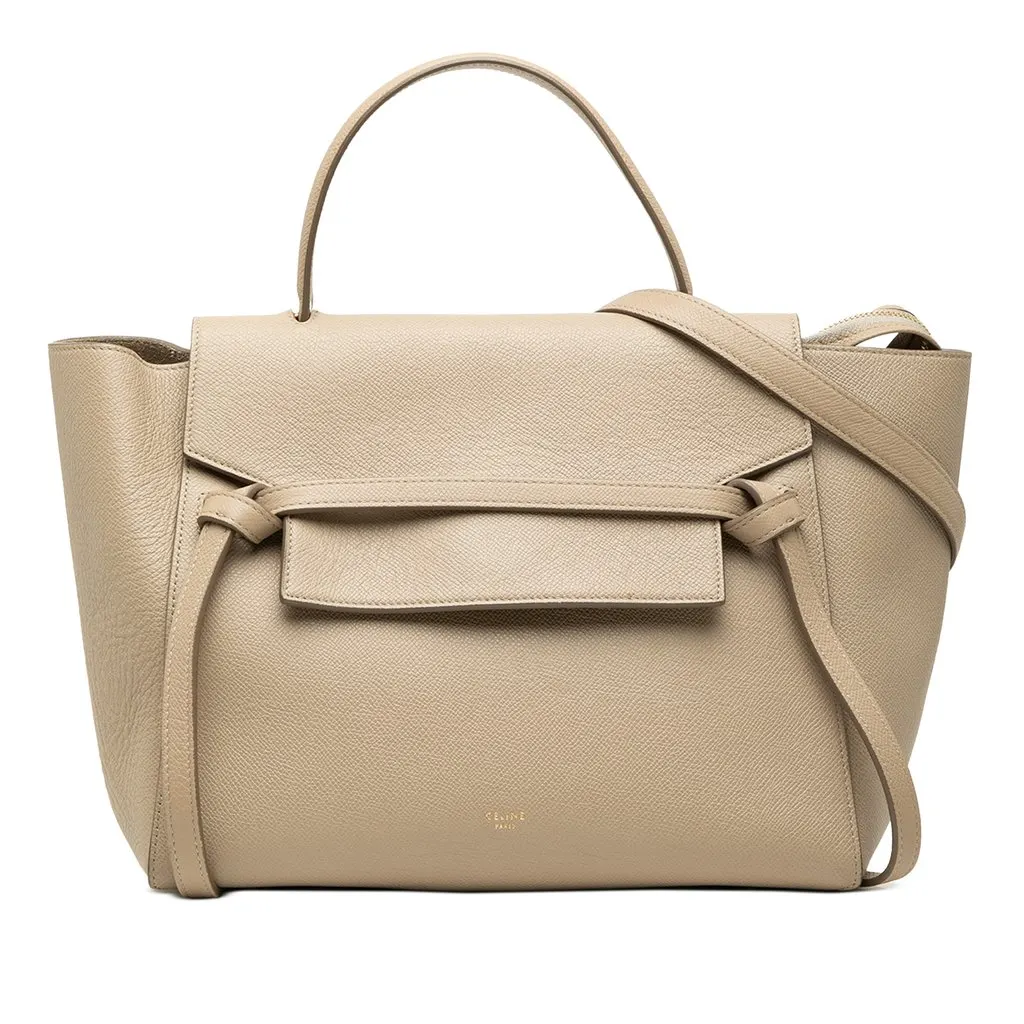 Celine Mini Grained Calfskin Belt Bag Beige Leather Very good - Front View