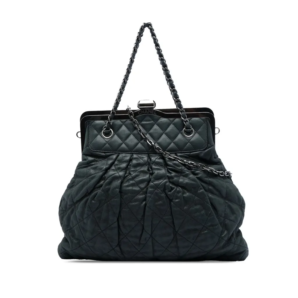 Chanel Quilted Iridescent Calfskin Chic Quilt Frame Satchel Black Leather Very good - Front View