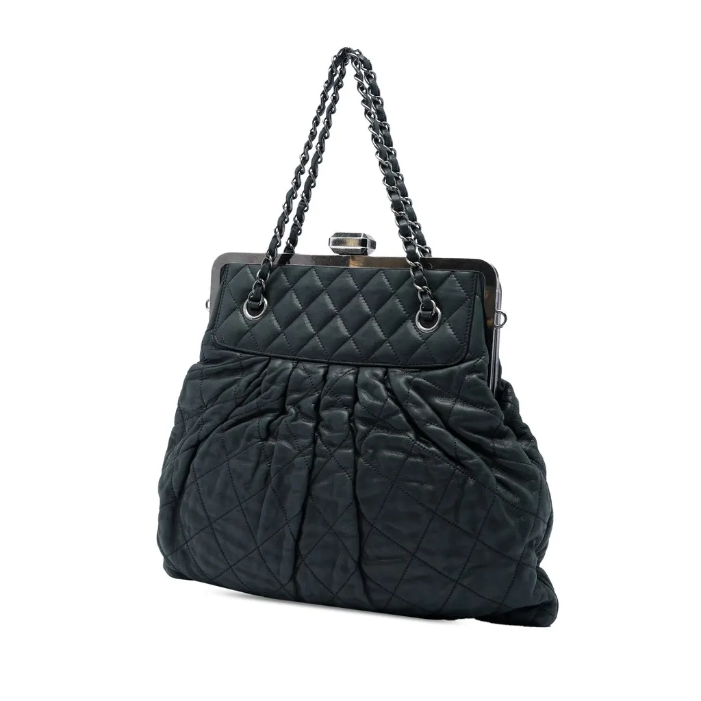 Chanel Quilted Iridescent Calfskin Chic Quilt Frame Satchel Black Leather Very good - Back View