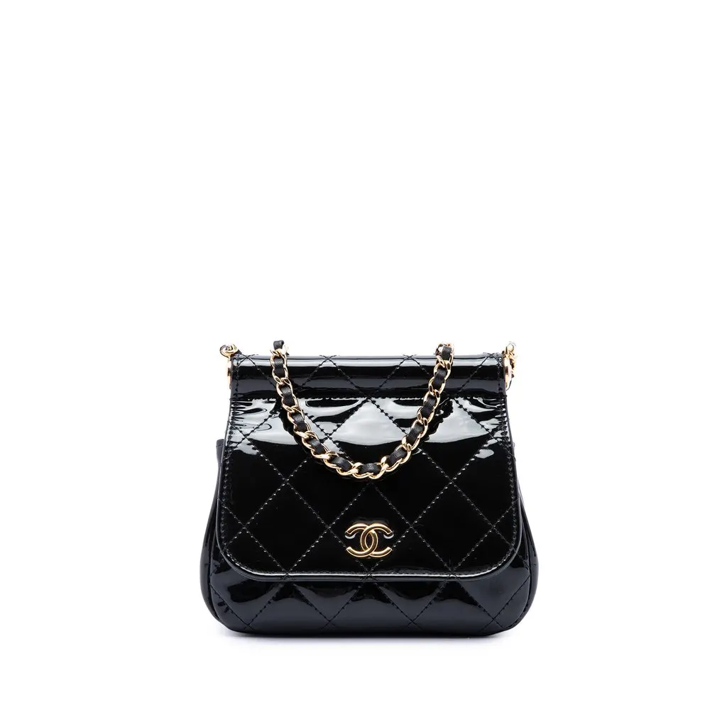 Chanel CC Quilted Patent Frame Flap Clutch with Chain