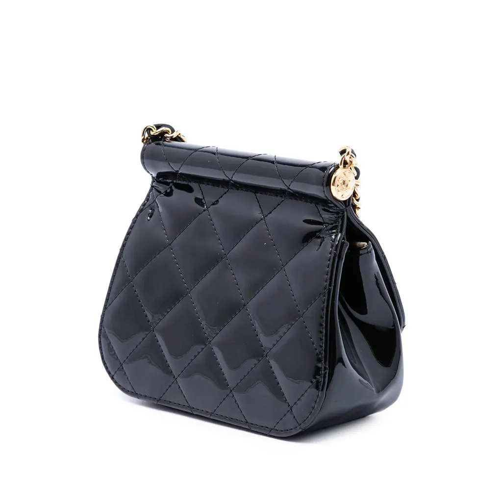 Chanel CC Quilted Patent Frame Flap Clutch with Chain Black Leather Good - Back View