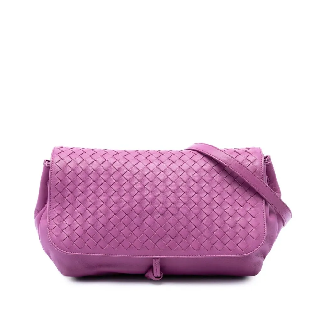 Bottega Veneta Leather Intrecciato Flap Crossbody Pink Leather Very good - Front View
