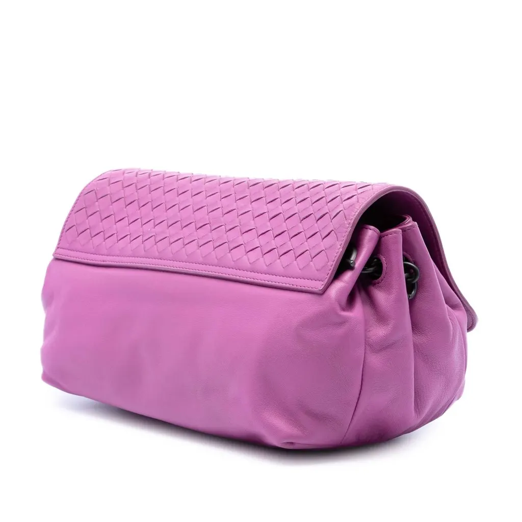 Bottega Veneta Leather Intrecciato Flap Crossbody Pink Leather Very good - Back View