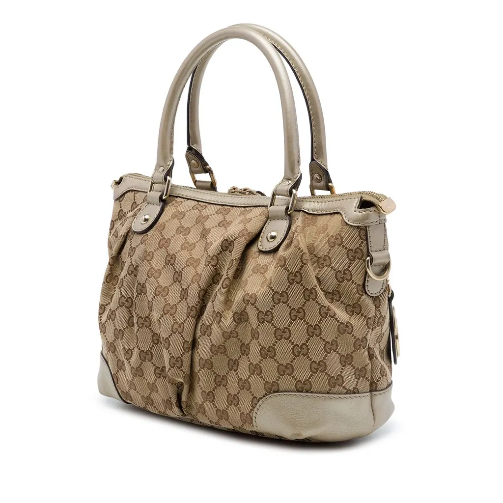 Gucci GG Canvas Sukey Satchel Beige Canvas Good - Back View