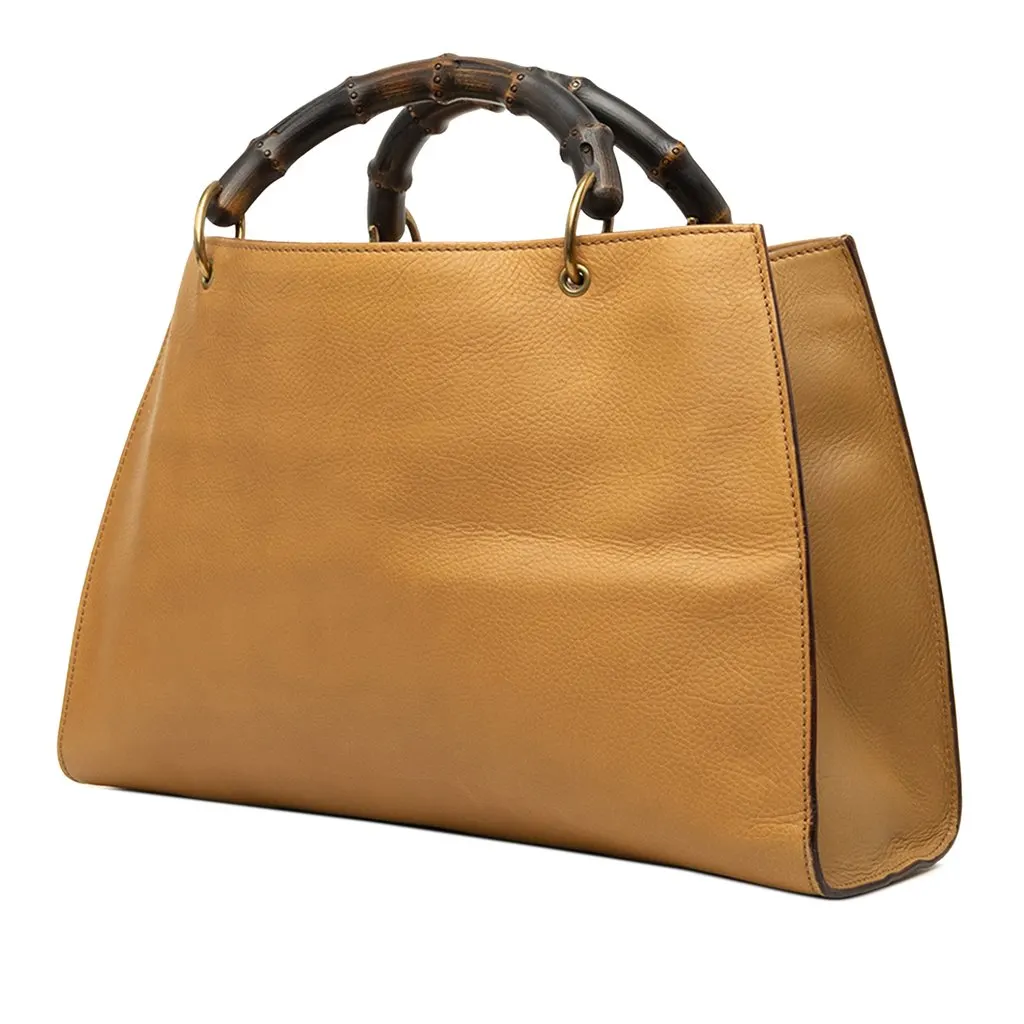 Gucci Calfskin Bamboo Handbag Brown Leather Good - Back View