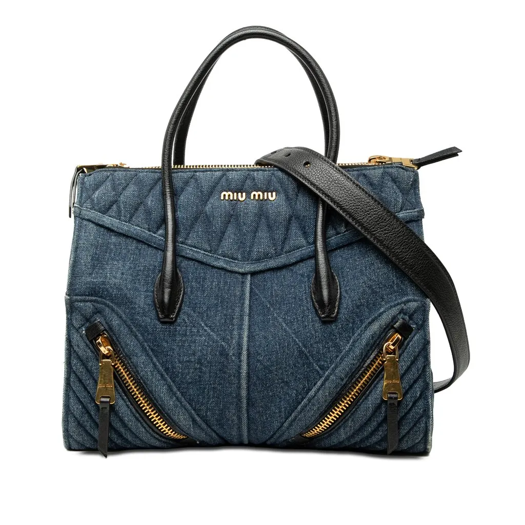 Miu Miu Matelasse Denim Biker Tote Blue Very good - Front View