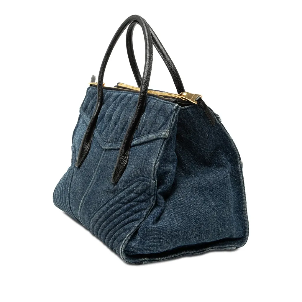 Miu Miu Matelasse Denim Biker Tote Blue Very good - Back View