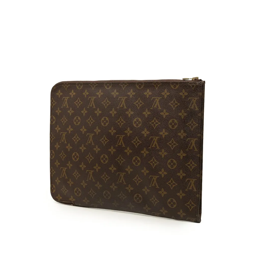 Louis Vuitton Monogram Poche Documents Portfolio Brown Canvas Good - Back View