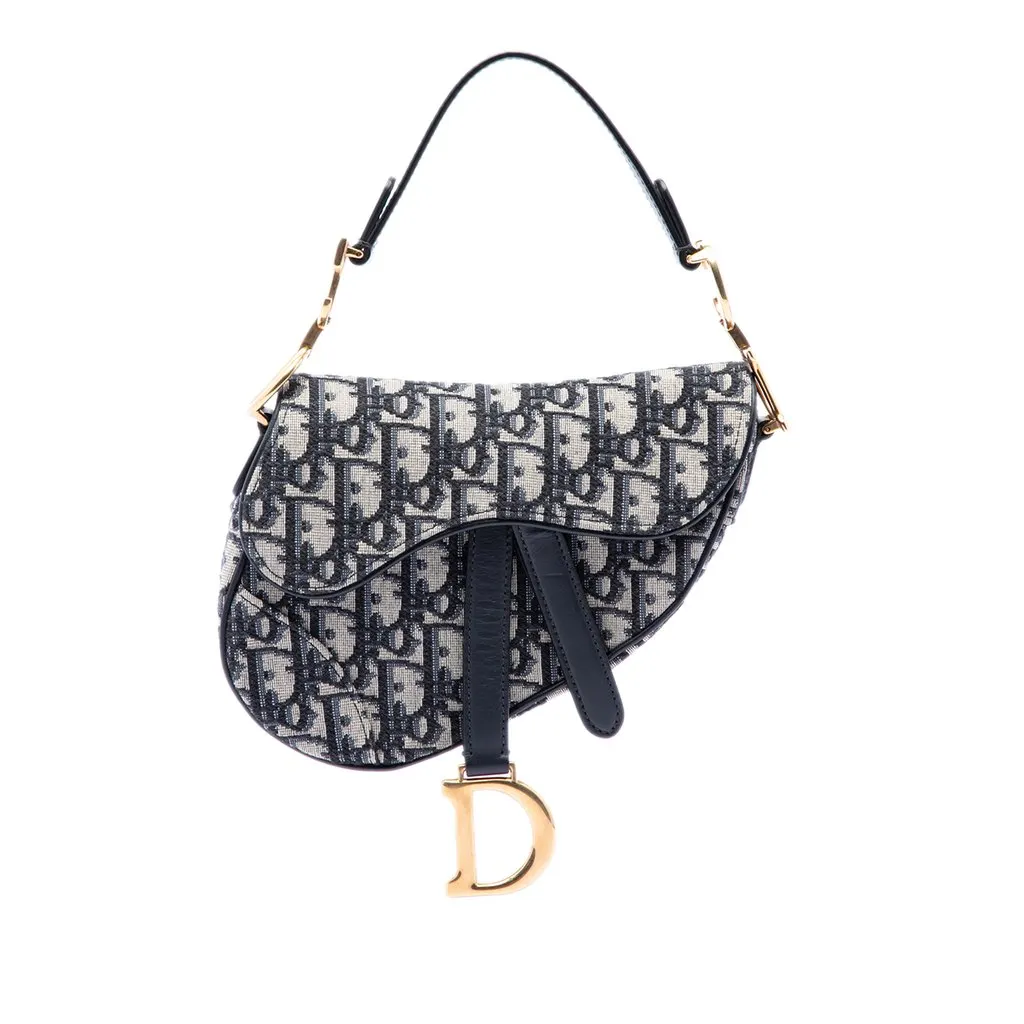 Dior Mini Oblique Canvas Saddle Bag Blue Very good - Front View