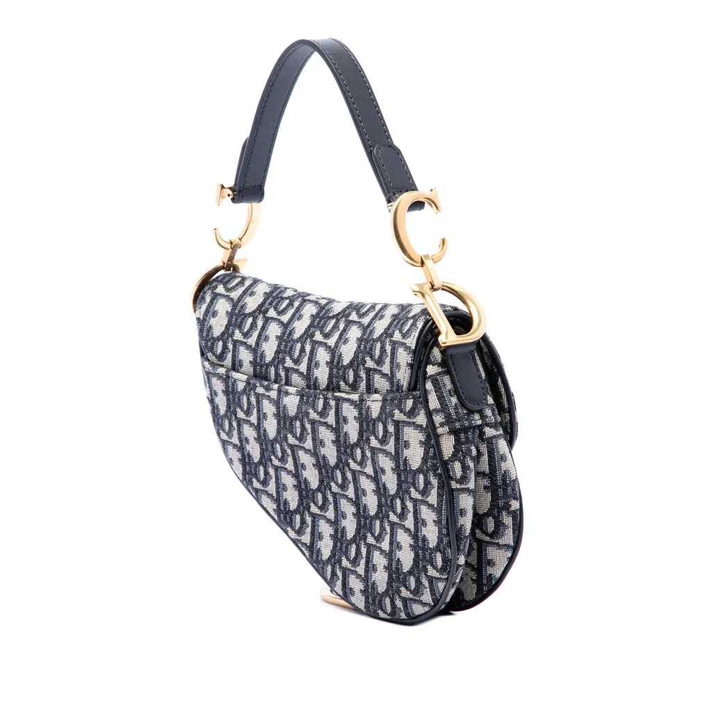 Dior Mini Oblique Canvas Saddle Bag Blue Very good - Back View