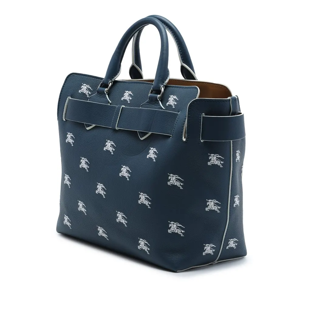 Burberry Medium Grained Calfskin Embroidered Equestrian Knight Marais Belt Bag Blue Leather Very good - Back View