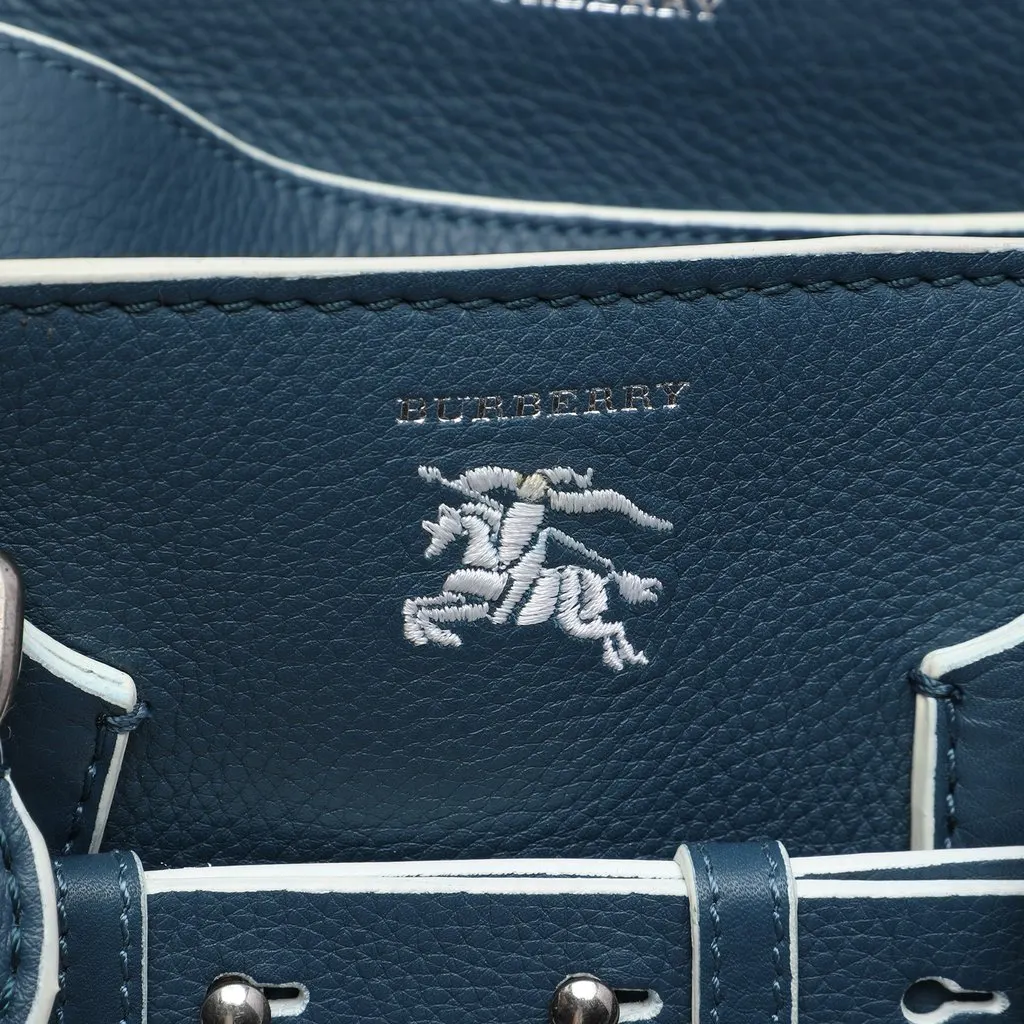 Burberry Medium Grained Calfskin Embroidered Equestrian Knight Marais Belt Bag Blue Leather Very good - Box View