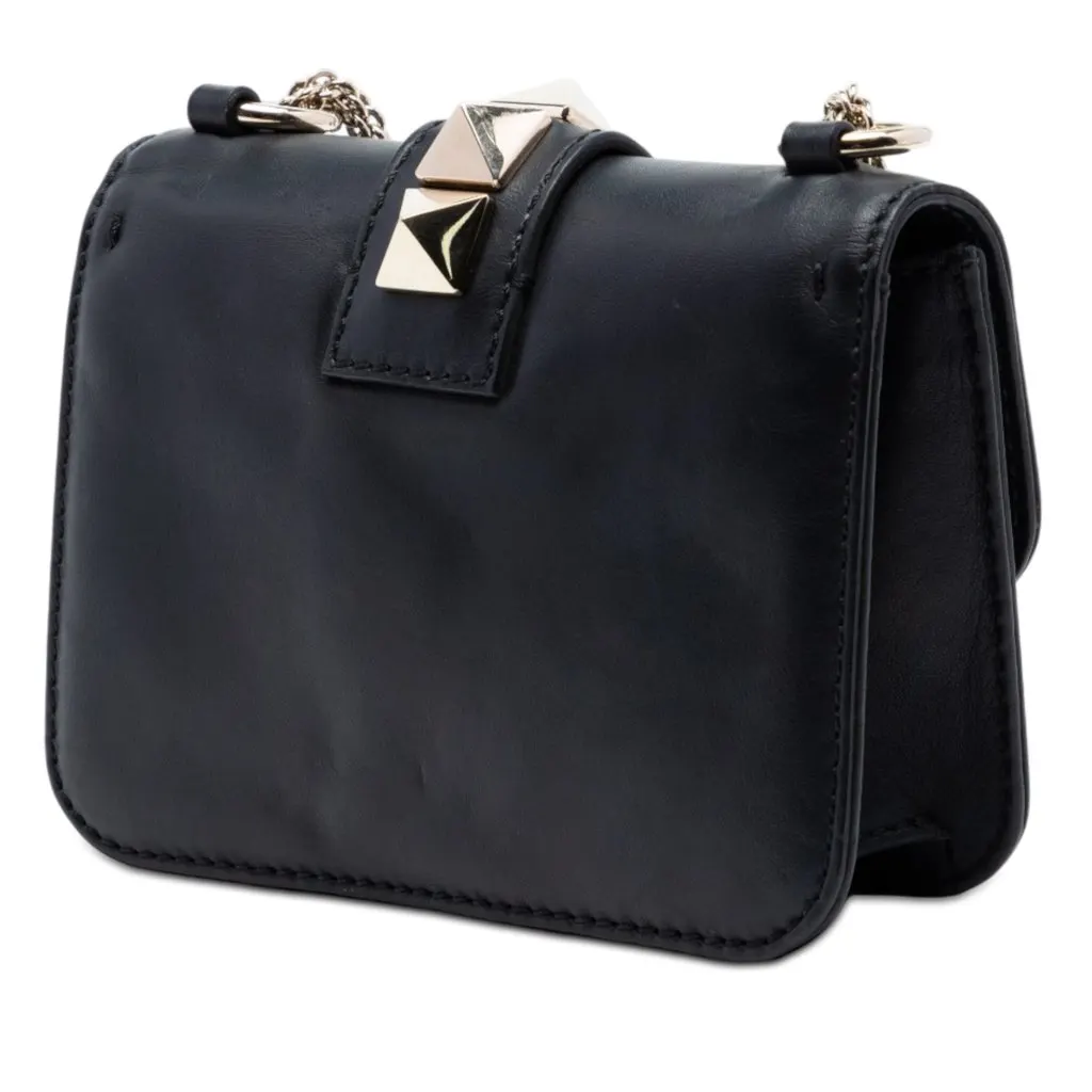 Valentino Mini Leather Rockstud Glam Lock Crossbody Black Leather Very good - Back View