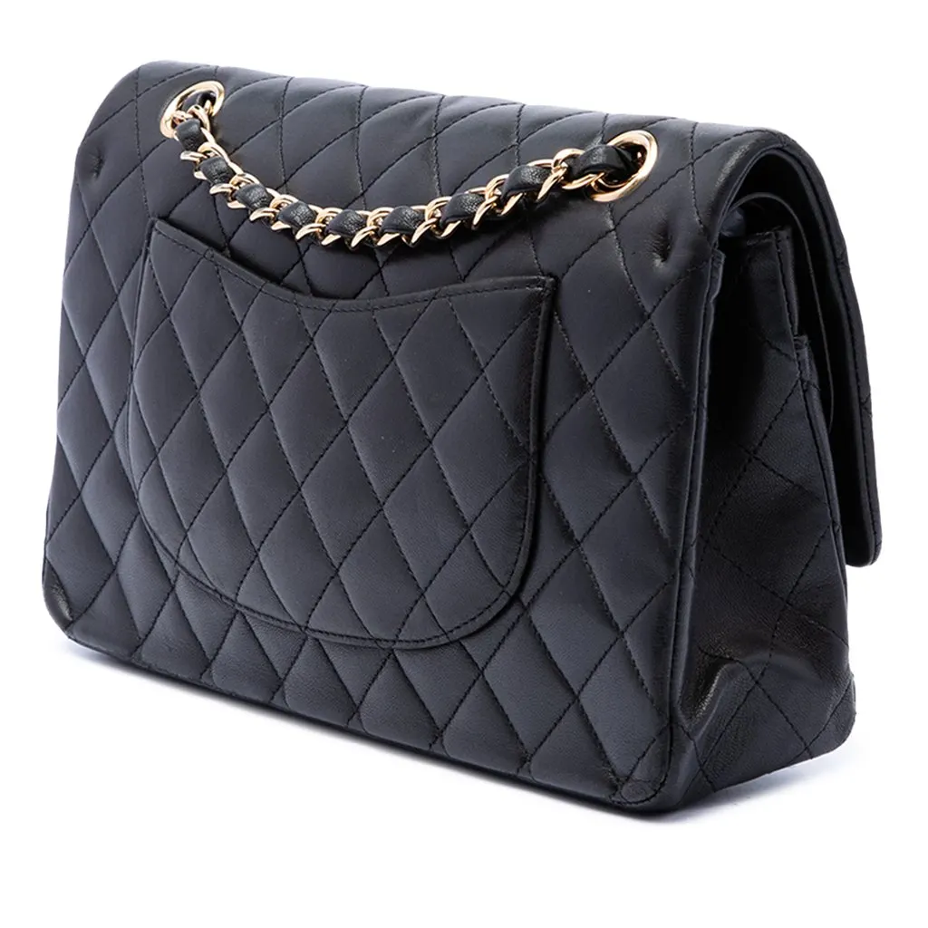 Chanel Medium Classic Lambskin Double Flap Black Leather Very good - Back View